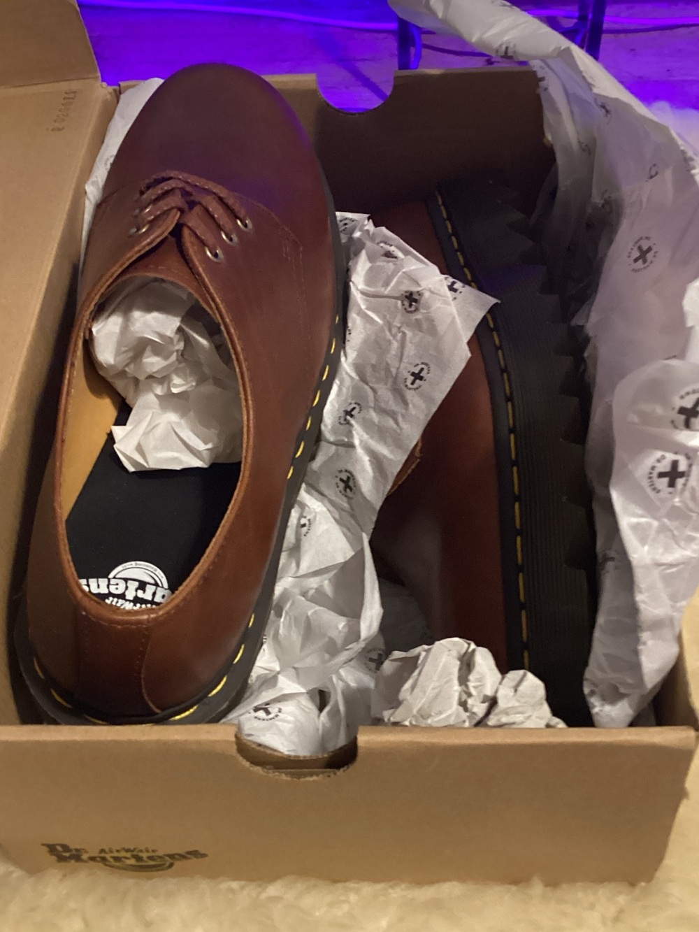 Dr. Martens Brown Leather 3-Eye Derby with Yellow Welt Stitching